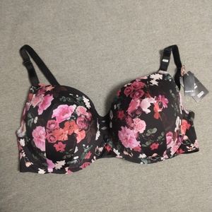 NWT Torrid Push Up Plunge Bra 40DD Black Floral